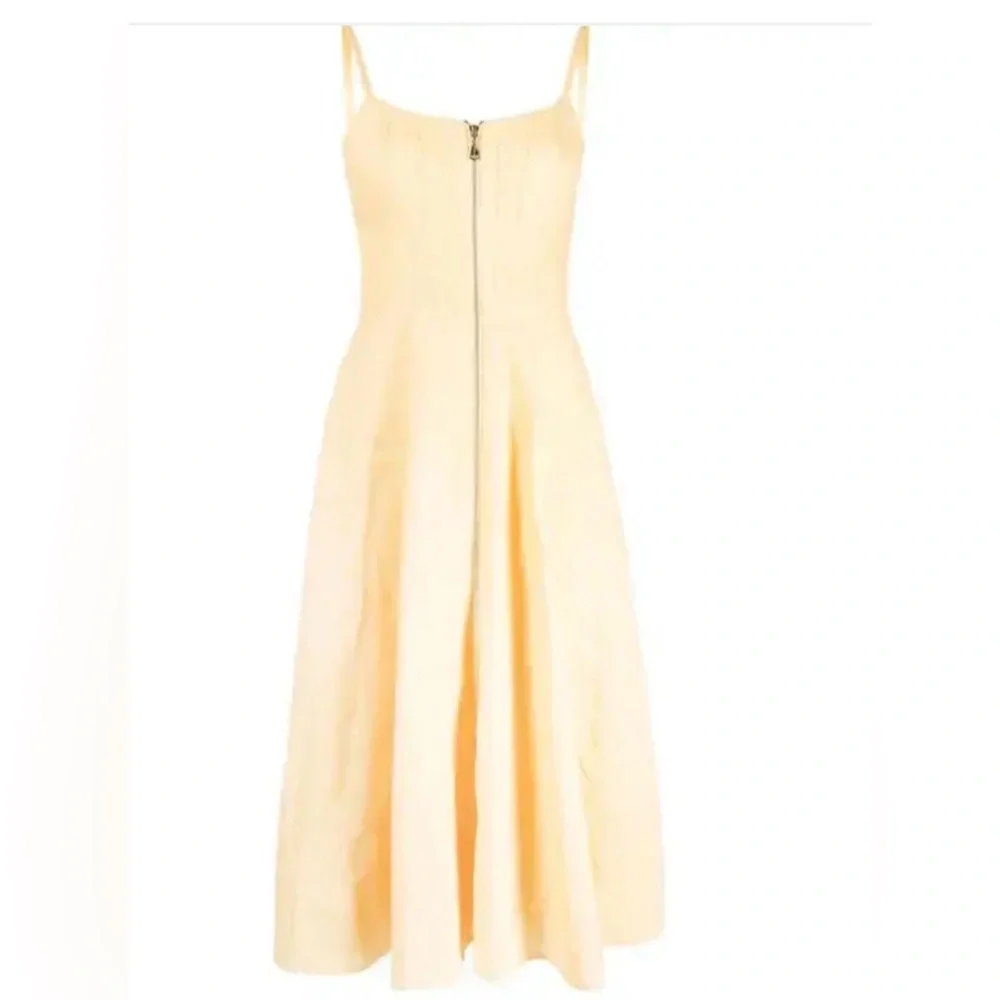 Zimmermann Pale Yellow Spaghetti-Strap Zip-Front Midi Dress - Picture 5 of 6